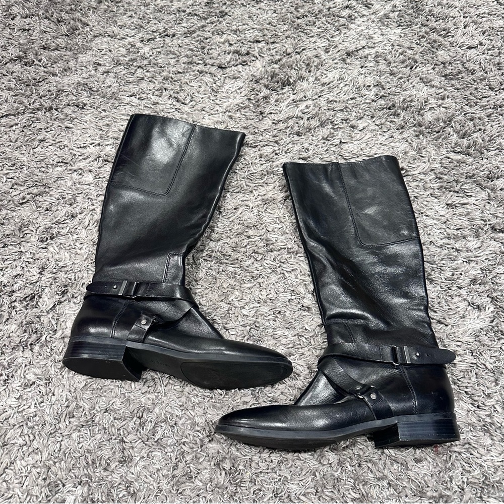 Nine West Blogger Black Leather Knee High Riding Boots Size 10